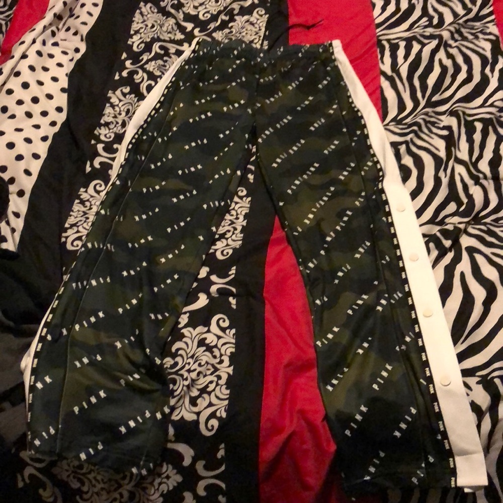 Pink camo track pants